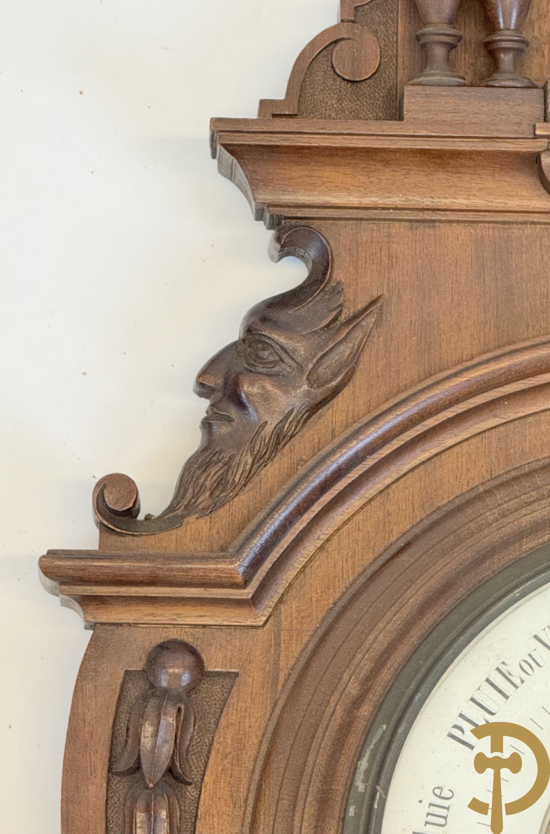 Notelaren barometer + reglateur met barometer + metalen touwtjesklok