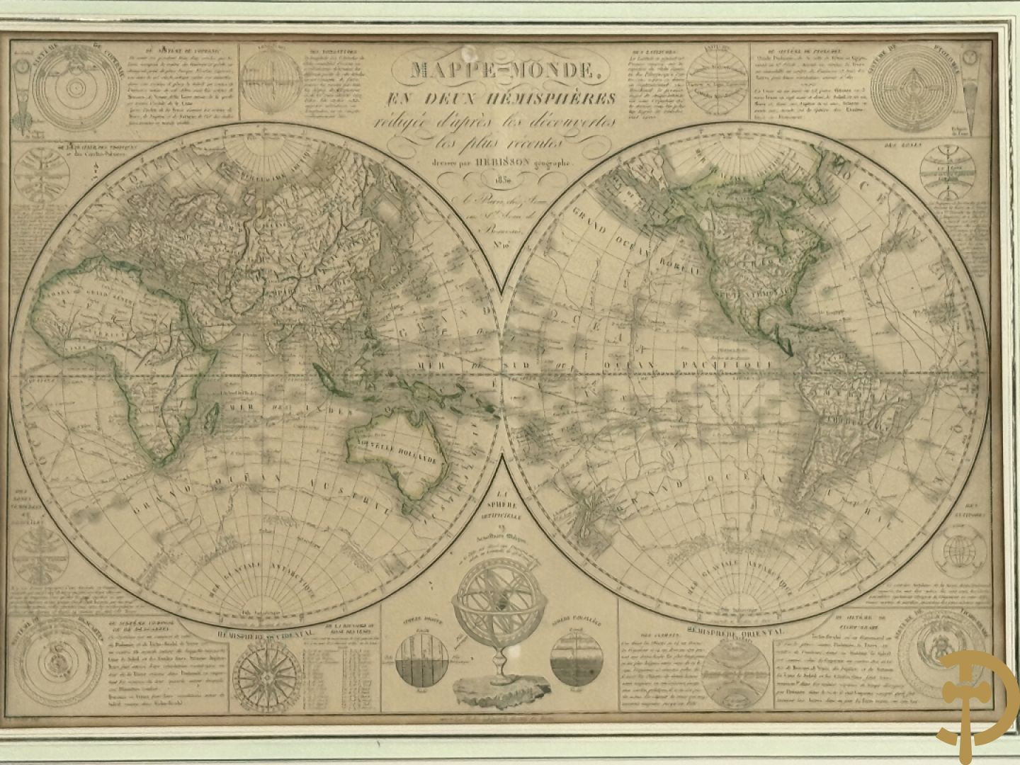 Mappe-monde en 2 hémisphères van Tardieu
