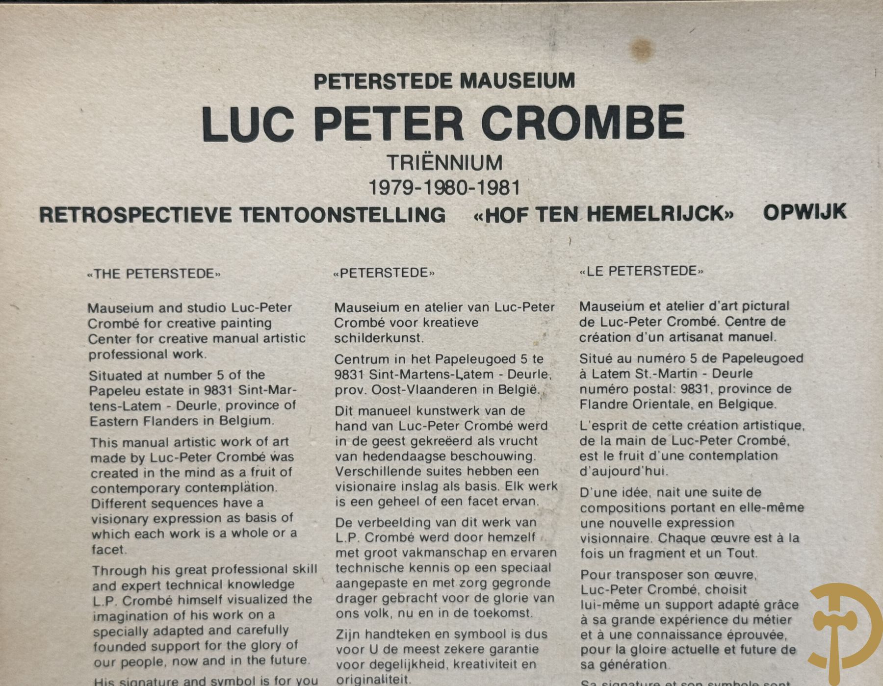 CROMBE Luc Peter verso gemerkt 