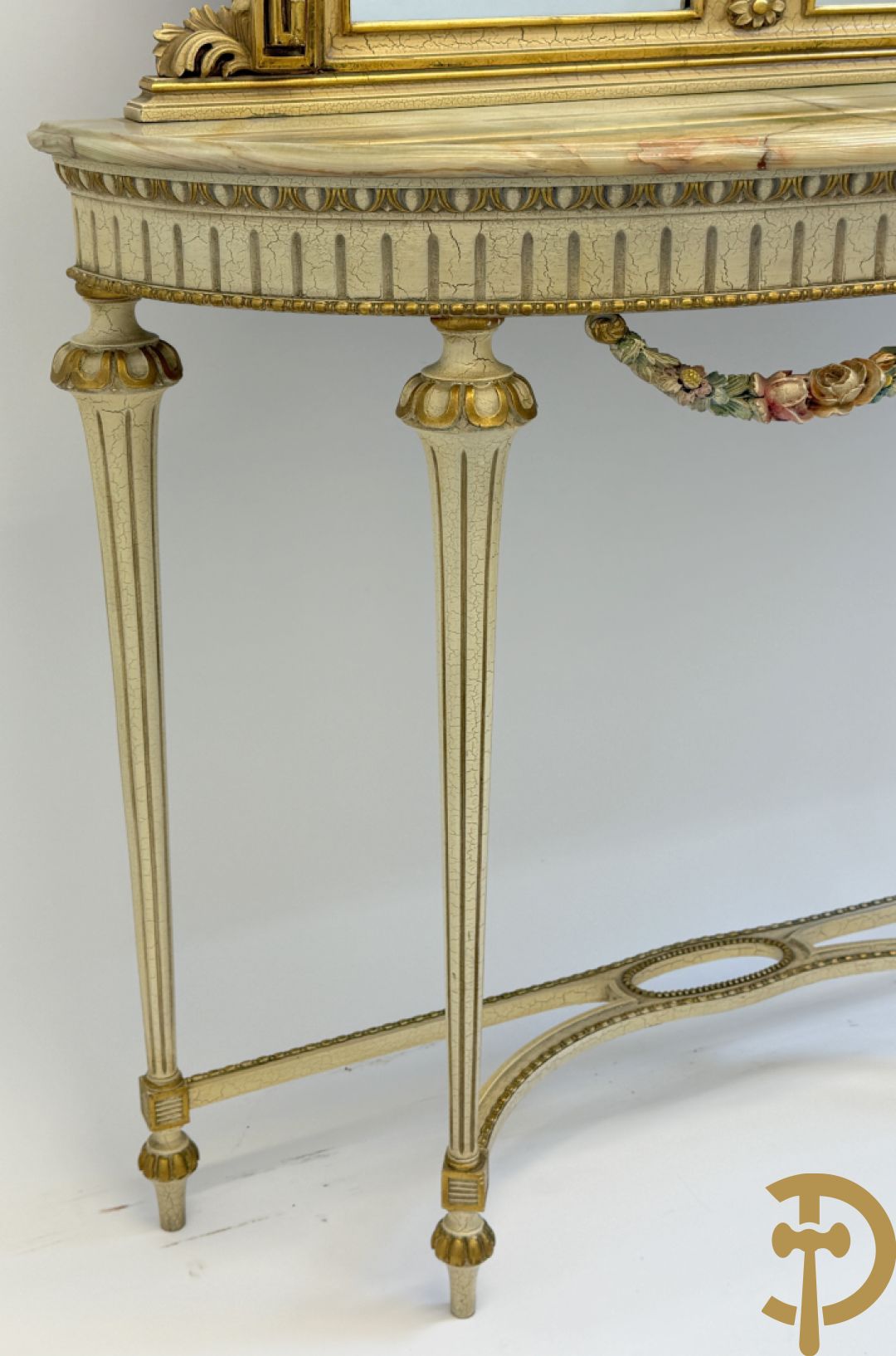 Console + gepolychromeerde spiegel, Louis XVI stijl