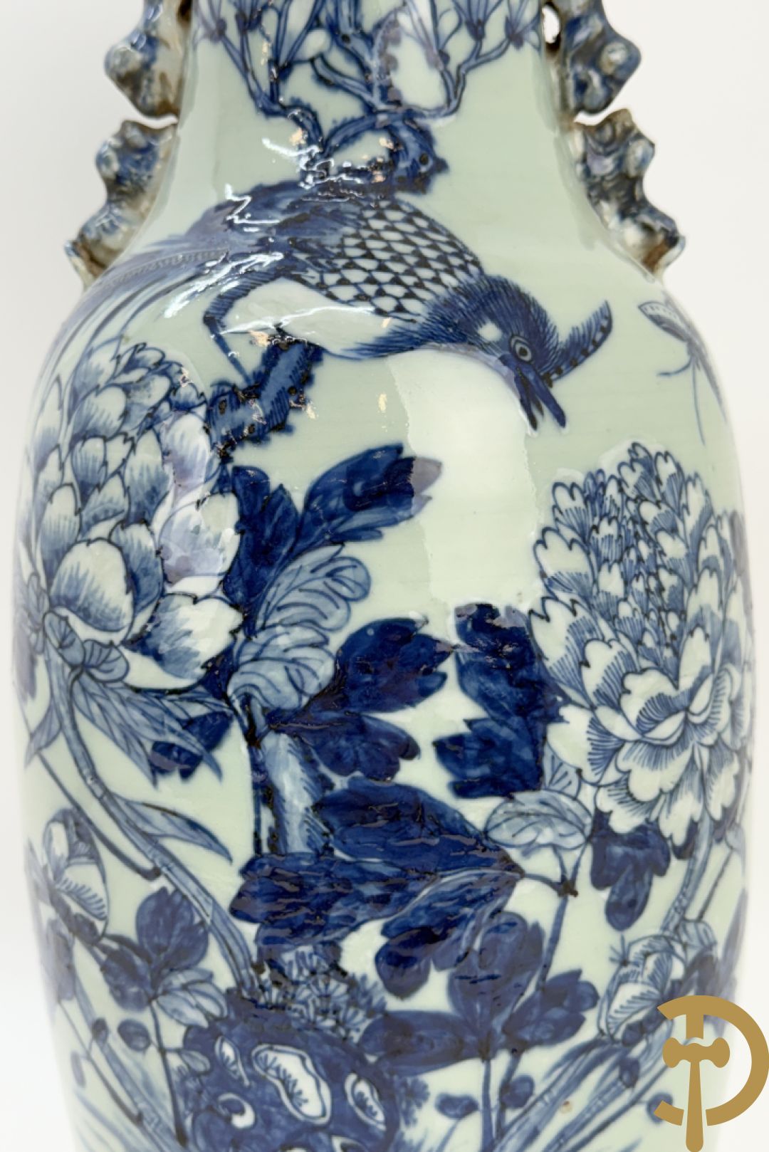 Chinese porseleinen blauw/wit vaas met bloemen en vogeldecor