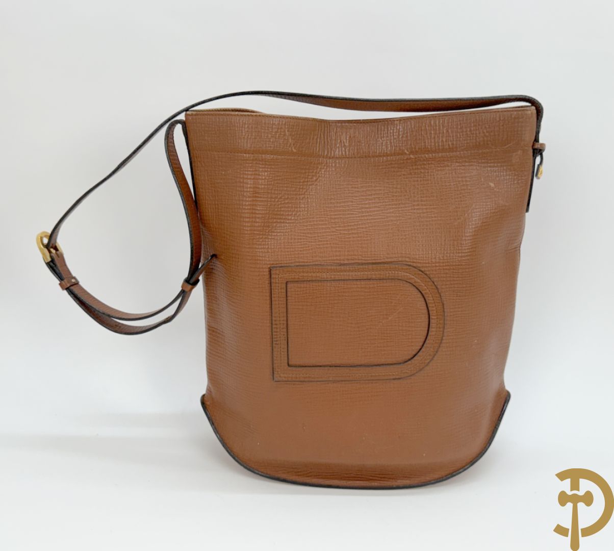 Bruine en zwart lederen handtas Delvaux + boek van Delvaux met documentatie