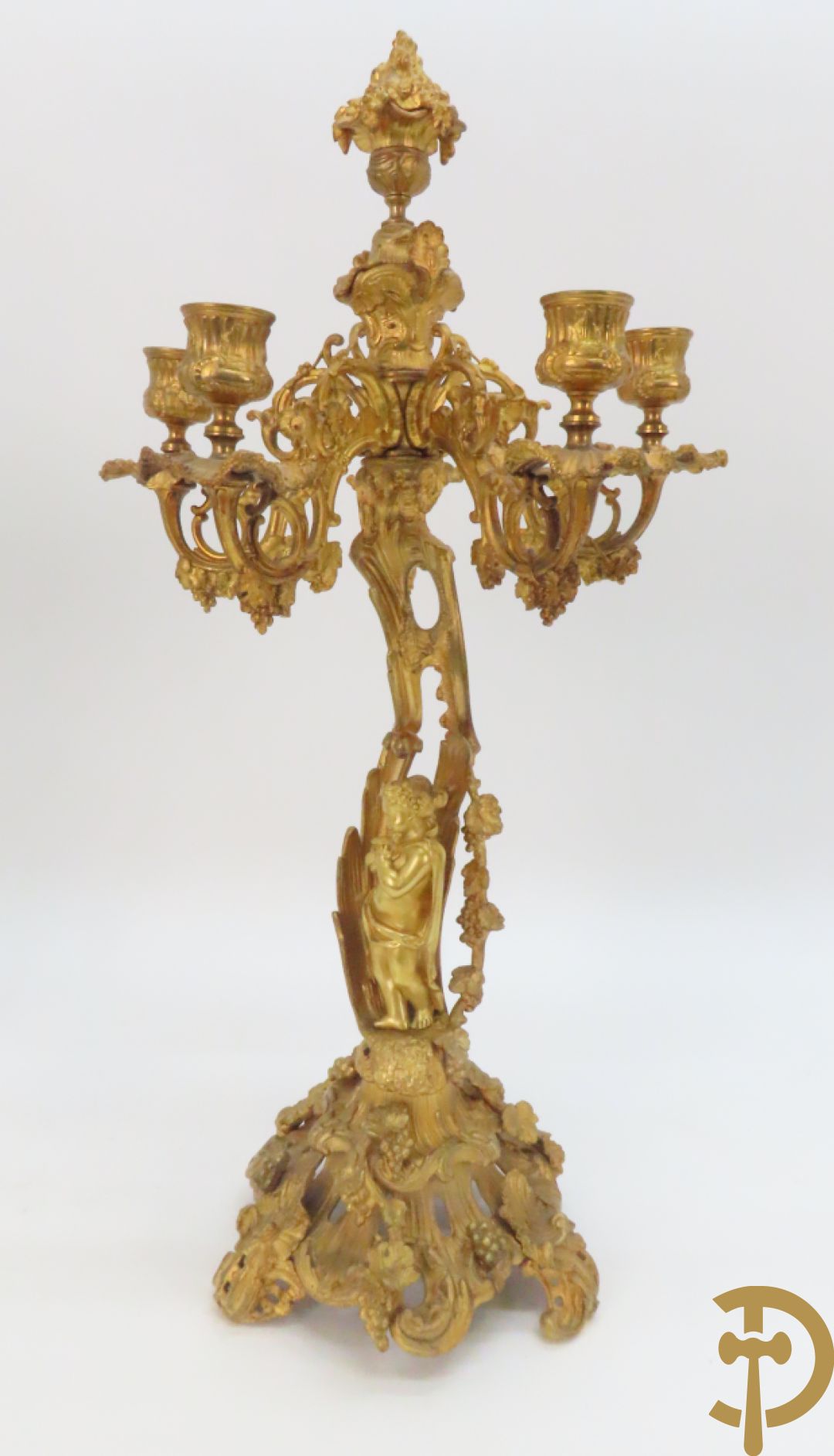 Bronzen schouwklok bezet met 2 cupido