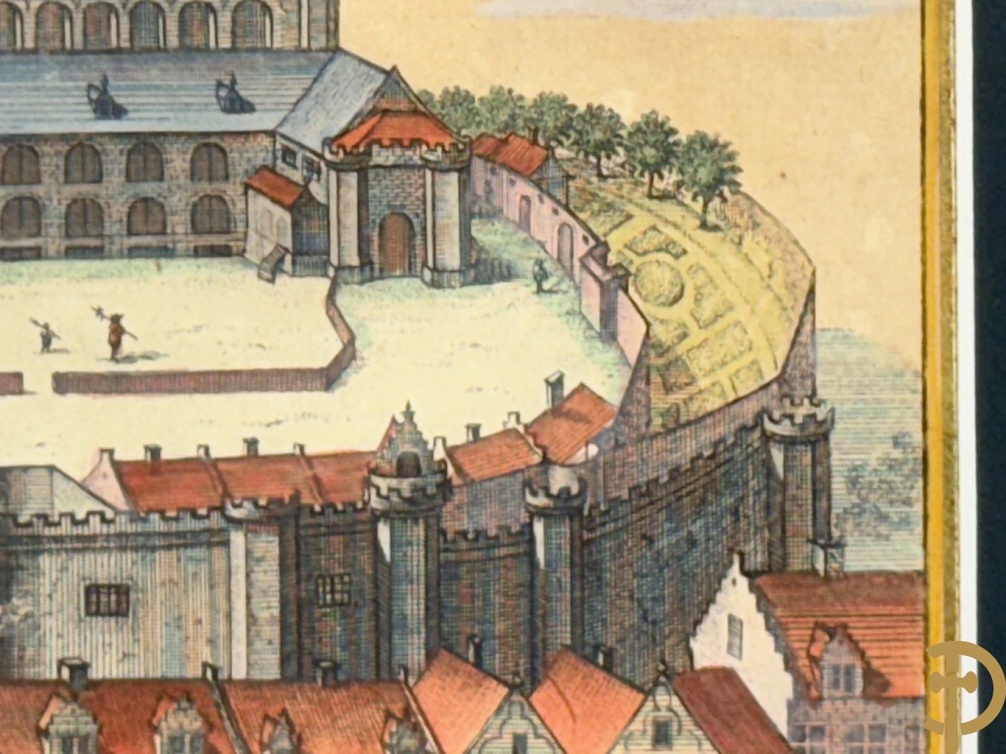 Handgekleurde kopergravure van de Kouter Gent uit Sanderus + handgekleurde kopergravure van Gravensteen uit Sanderus