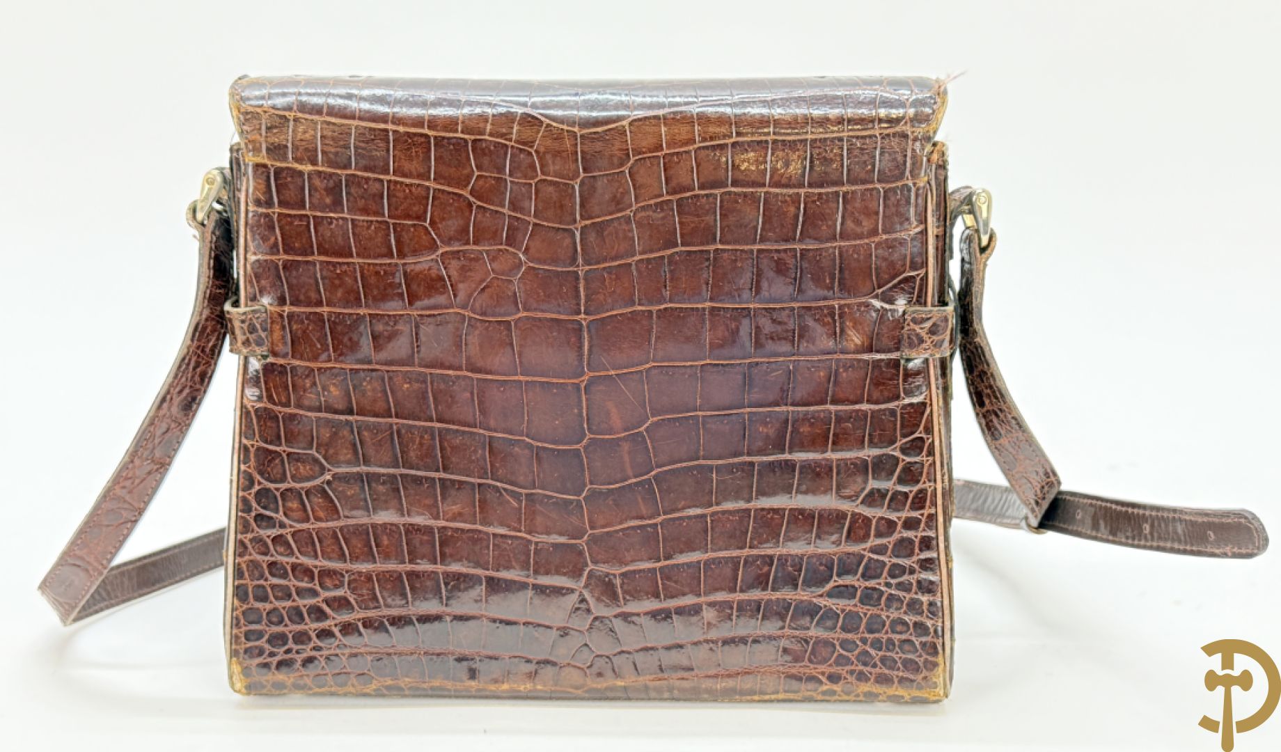 Vintage Delvaux handtas in kroko in bijhorende zak