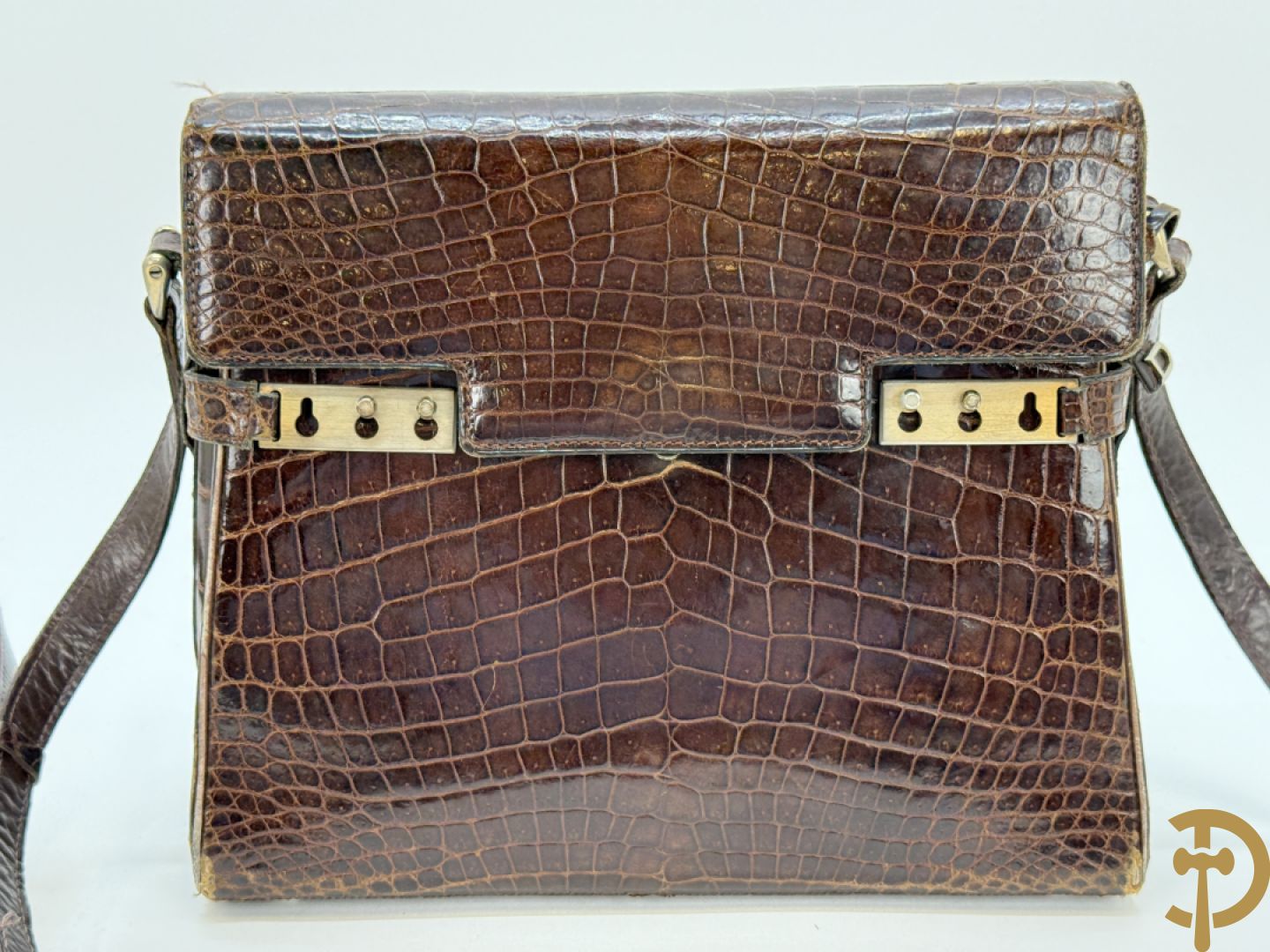 Vintage Delvaux handtas in kroko in bijhorende zak
