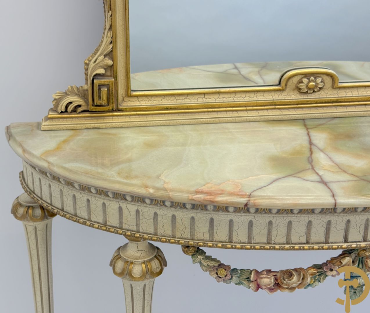 Console + gepolychromeerde spiegel, Louis XVI stijl