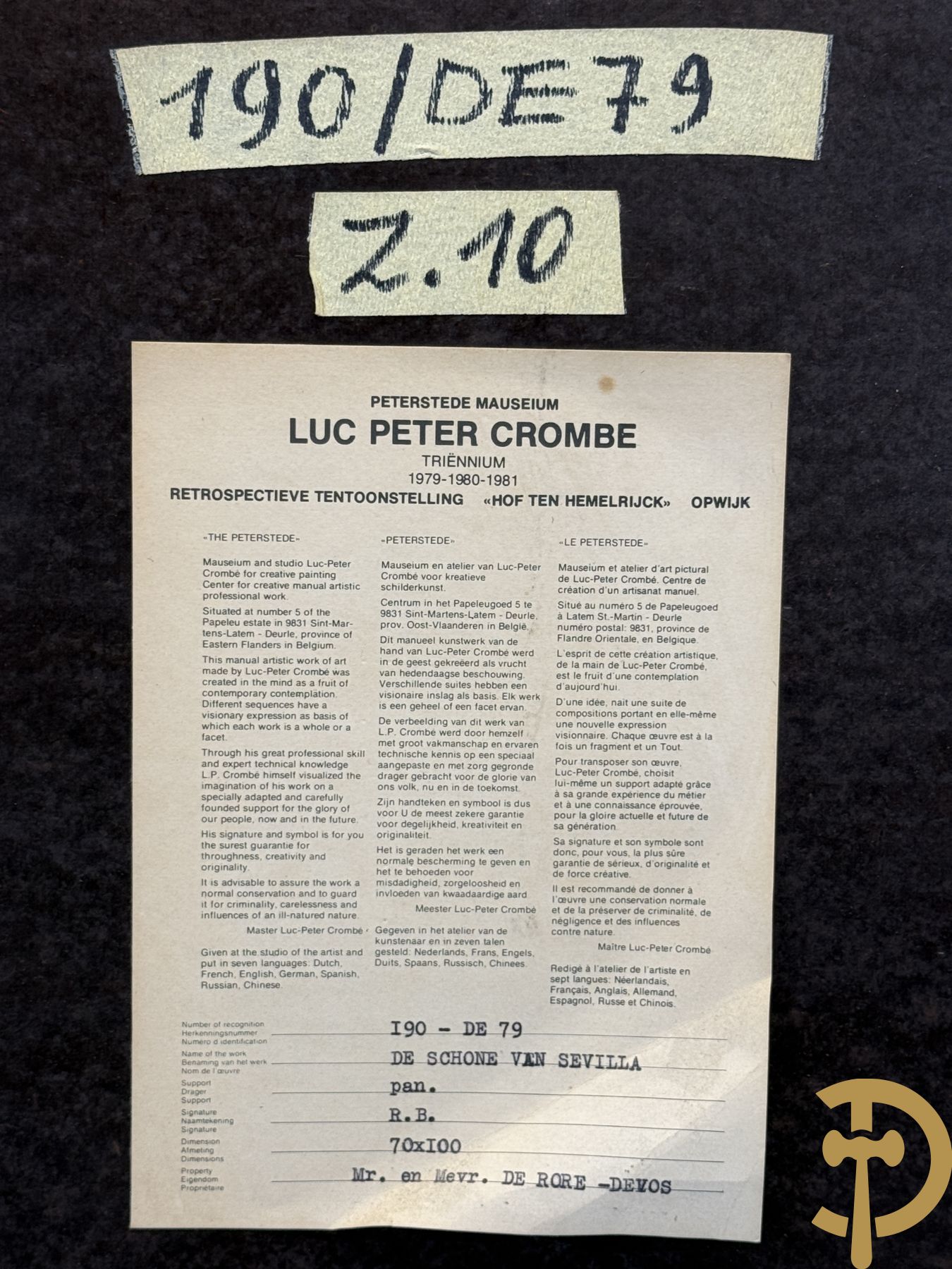 CROMBE Luc Peter verso gemerkt 