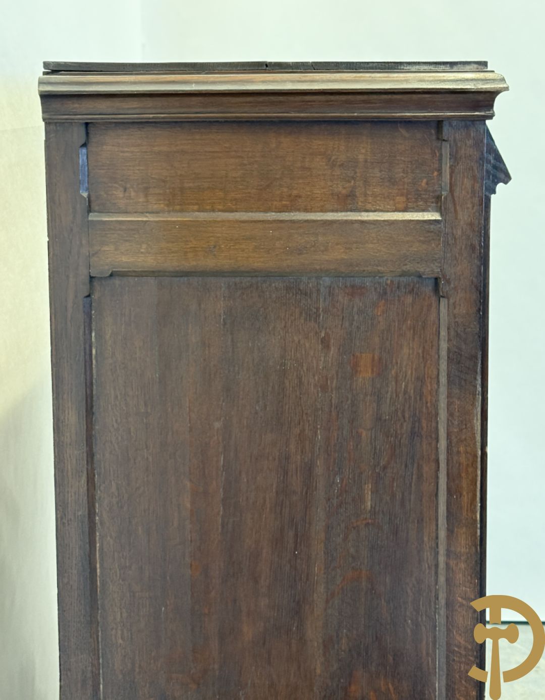 Massief eiken secretaire abattant met lade, klep en 2 deuren, centraal met interieur, Neo Gotisch