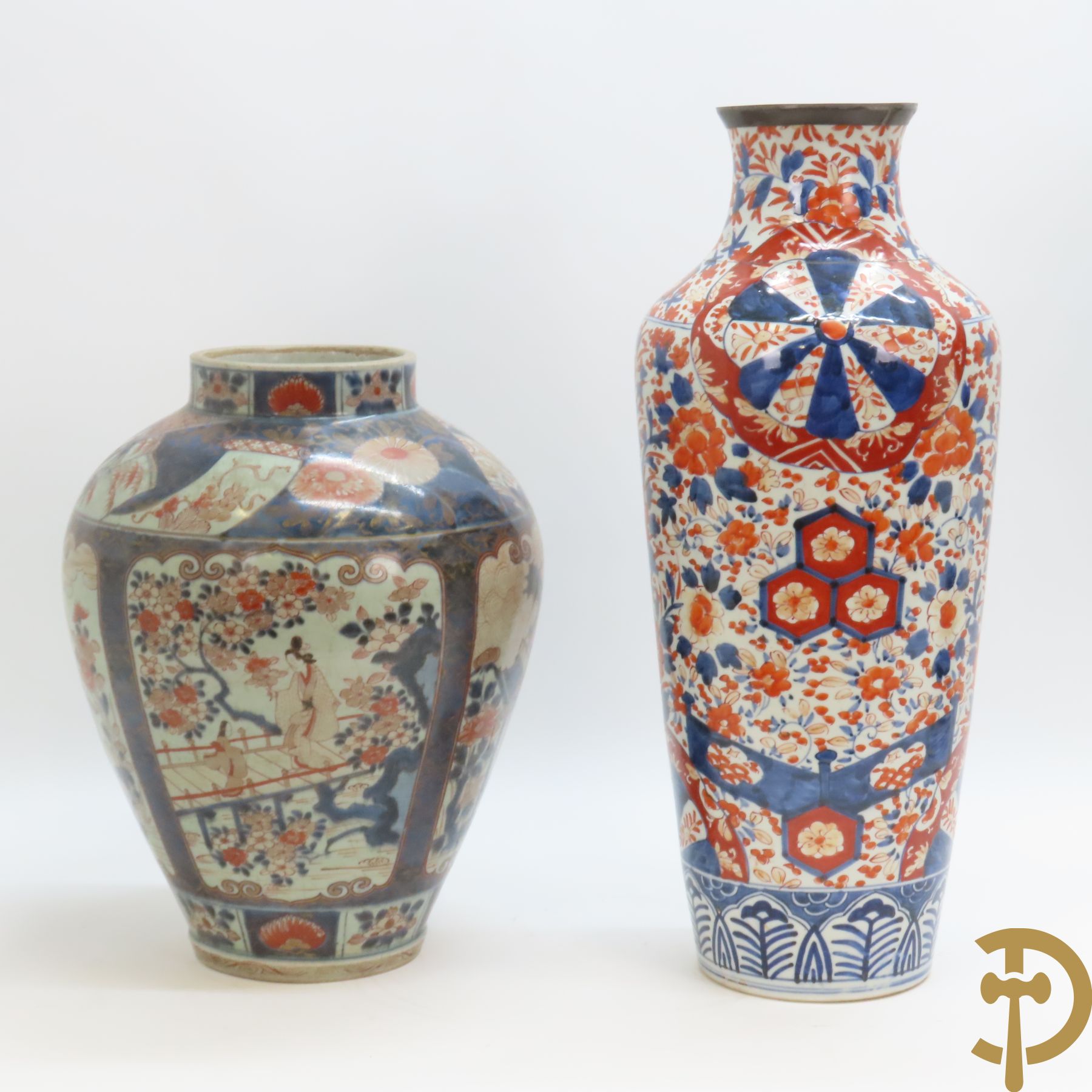 Japanse Imari potiche met geanimeerd landschapsdecor en geisha