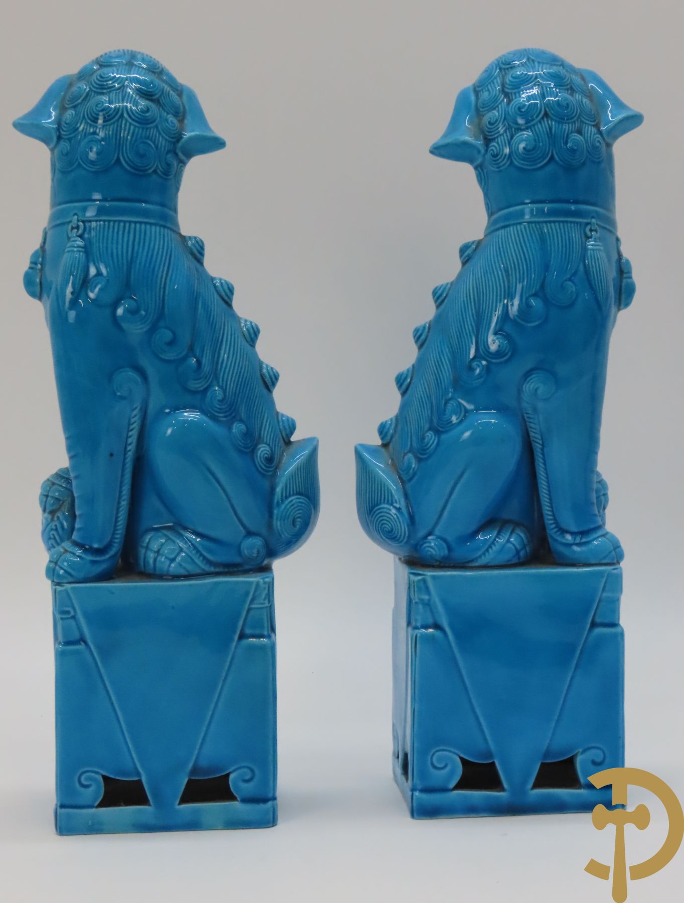 Twee paar fo honden in blauwe Chinese porselein + twee paar siervogels