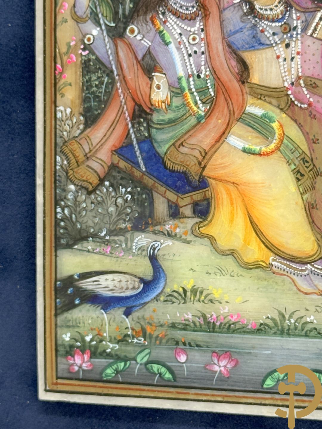 Zes Indische geanimeerde tekeningen van goden en liefdesscènes op gesteente