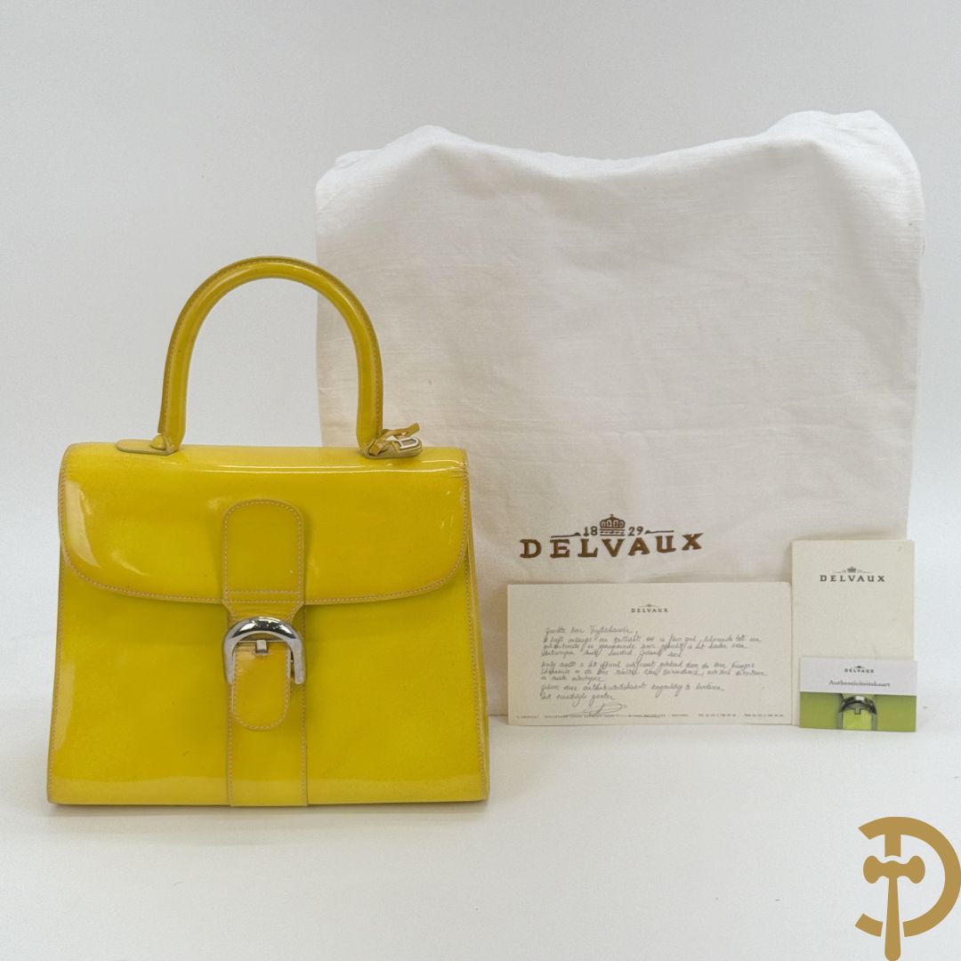 Unieke handtas Delvaux in fluo geel, model Brillant, gelimiteerde en genummerde serie 8/10, mode 2001 Landed - ontwerp van Walter Van Beirendonck uit 2001