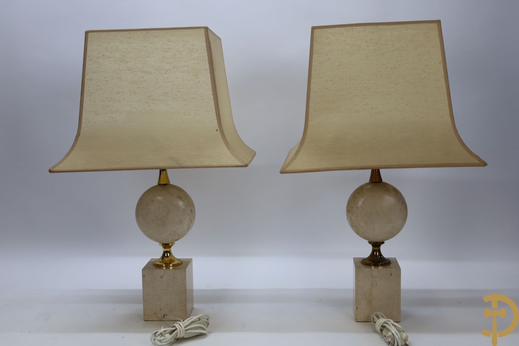 Paar vintage travertin lampadaires, jaren 