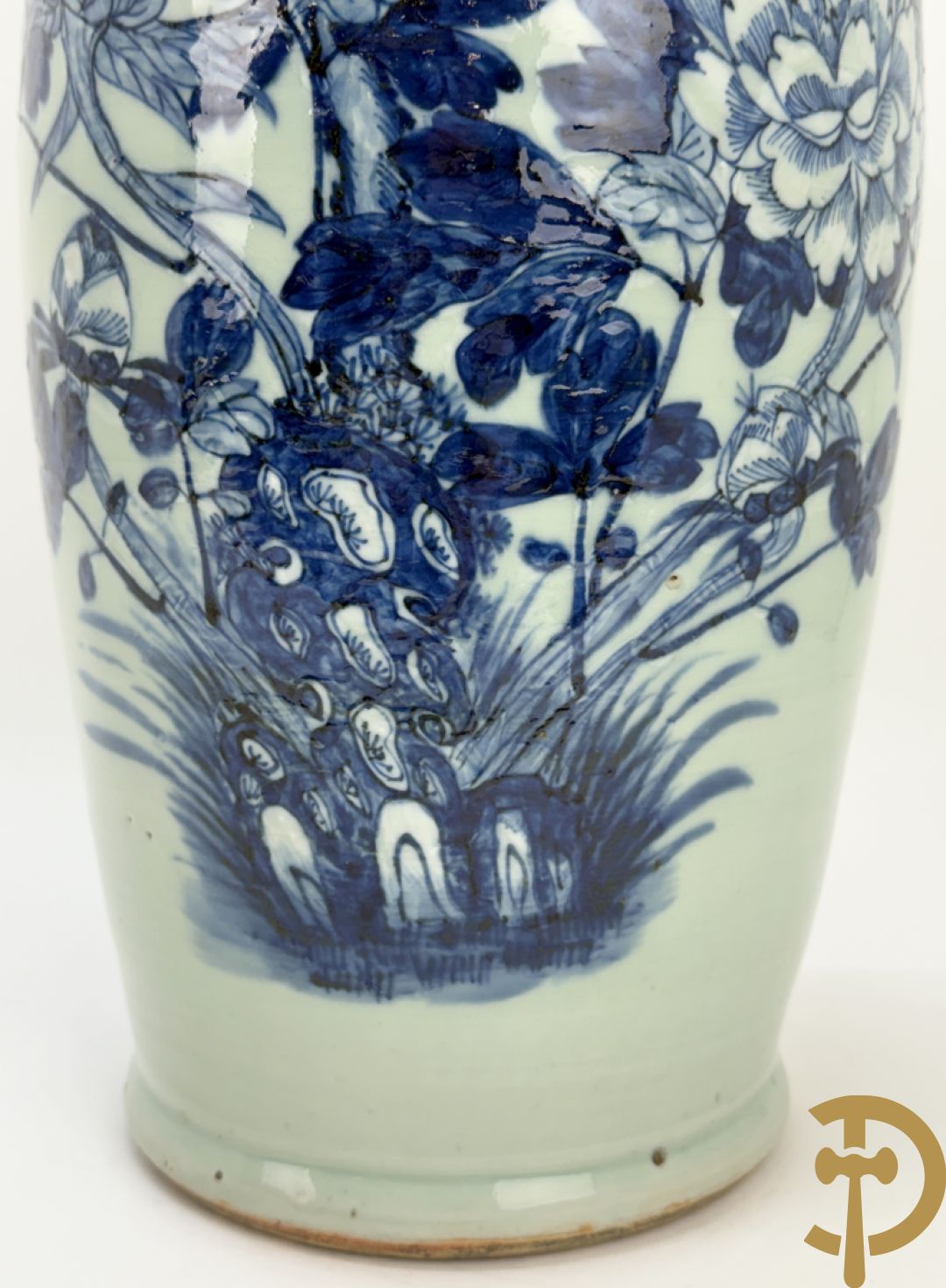 Chinese porseleinen blauw/wit vaas met bloemen en vogeldecor