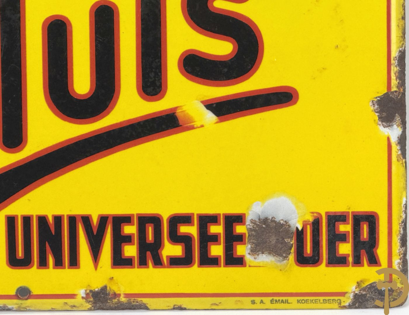 Oude emailplaat P. Sluis, voor uw vogels, universeel voer - begin jaren 