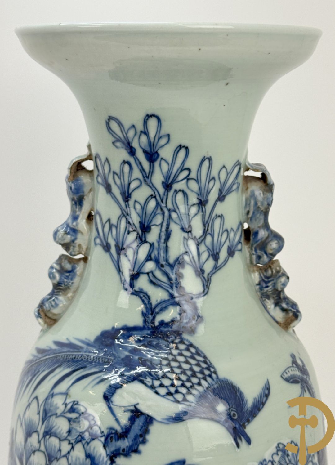 Chinese porseleinen blauw/wit vaas met bloemen en vogeldecor