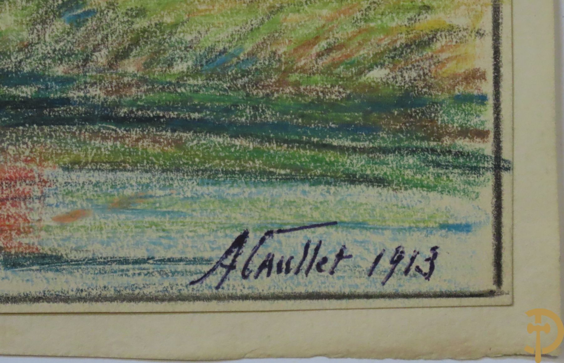 CAULLET A. get. Collectie schilderijtjes, aquarels, tekeningen en schetsen w.o. Leiezicht, landschap, zicht op Diksmuide, zicht op de Heulebeek, zittende man, hoevezichten