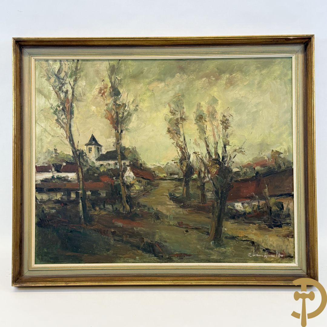 LAMBRECHT R. getekend 'Kerkzicht en hoeves te lande' olie op doek