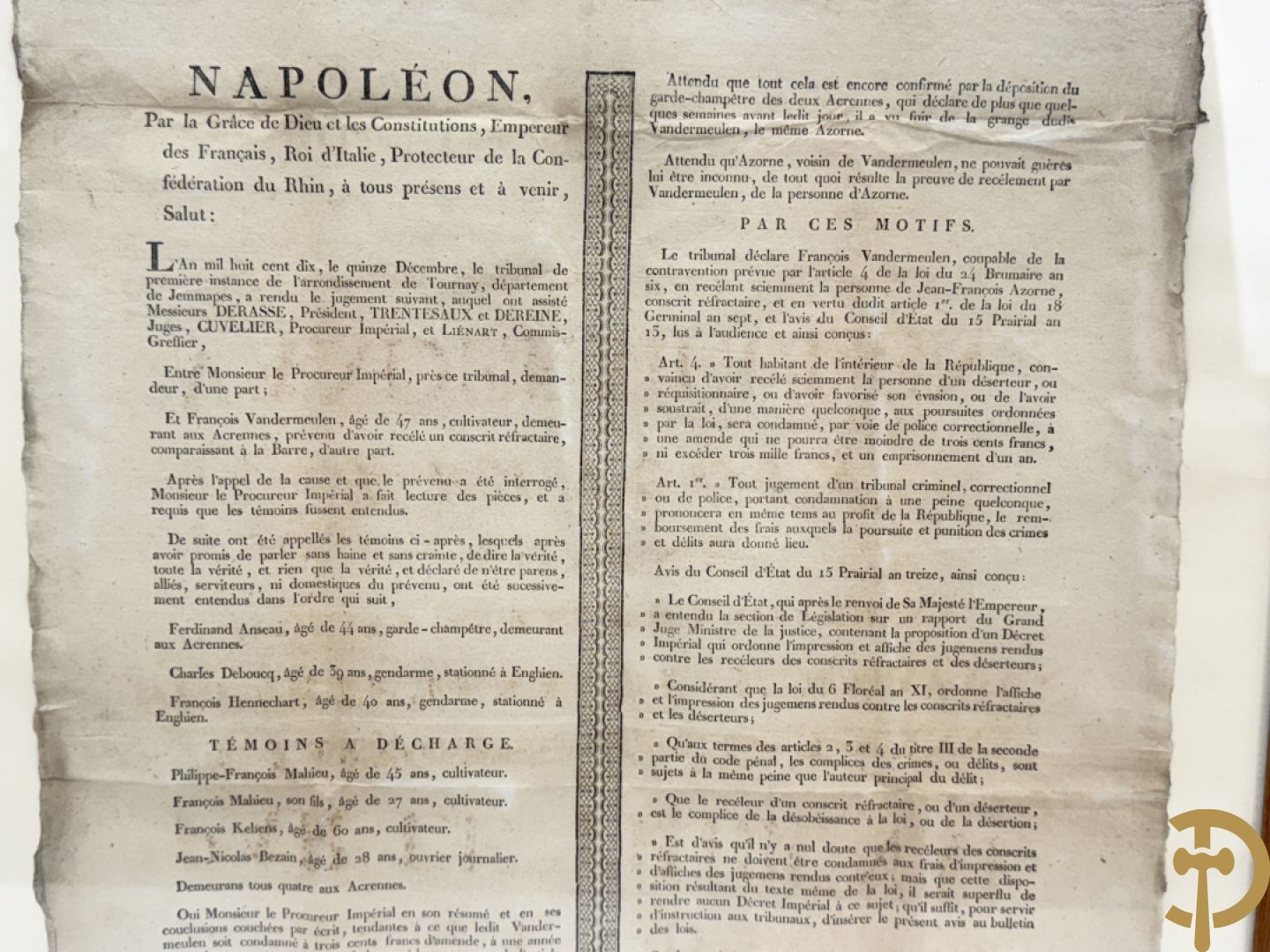 Antiek document uit de Empire periode 