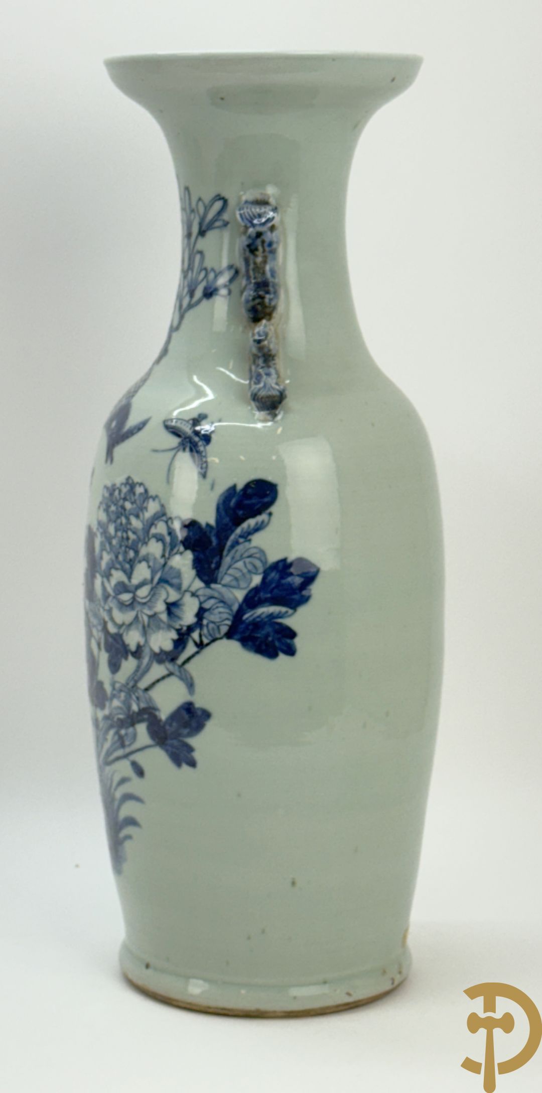 Chinese porseleinen blauw/wit vaas met bloemen en vogeldecor