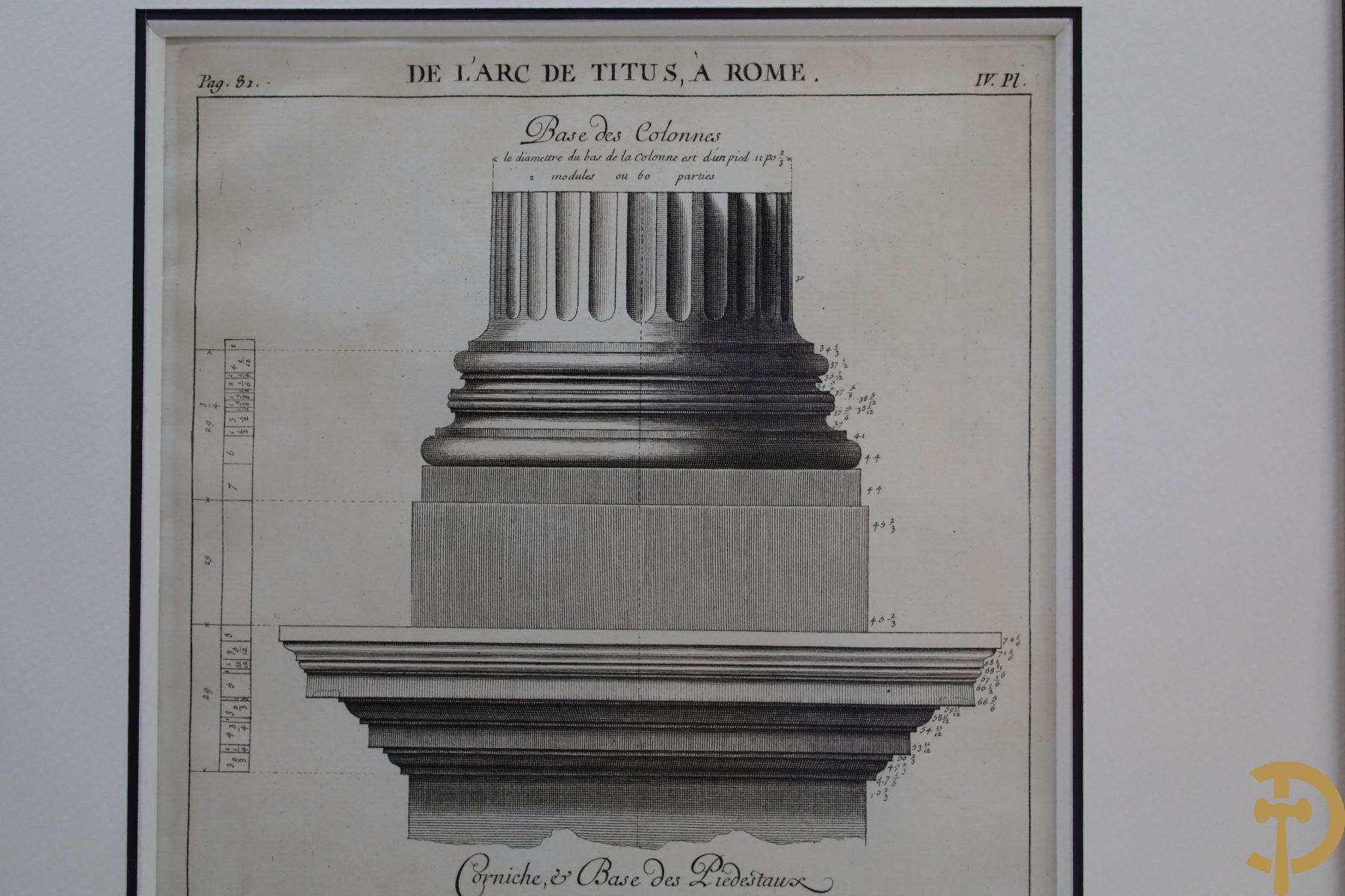 Set van vijf architecturale platen met afbeeldingen van verschillende zuilen