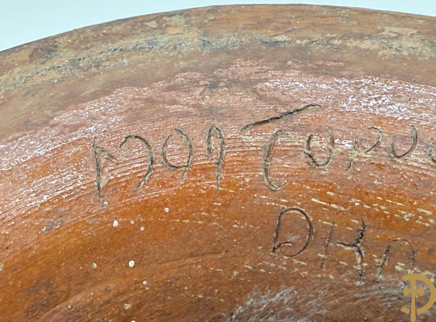 Vaas in terra cotta met geometrische motieven, Amfora, Grieks model, onleesbaar getekend onderaan