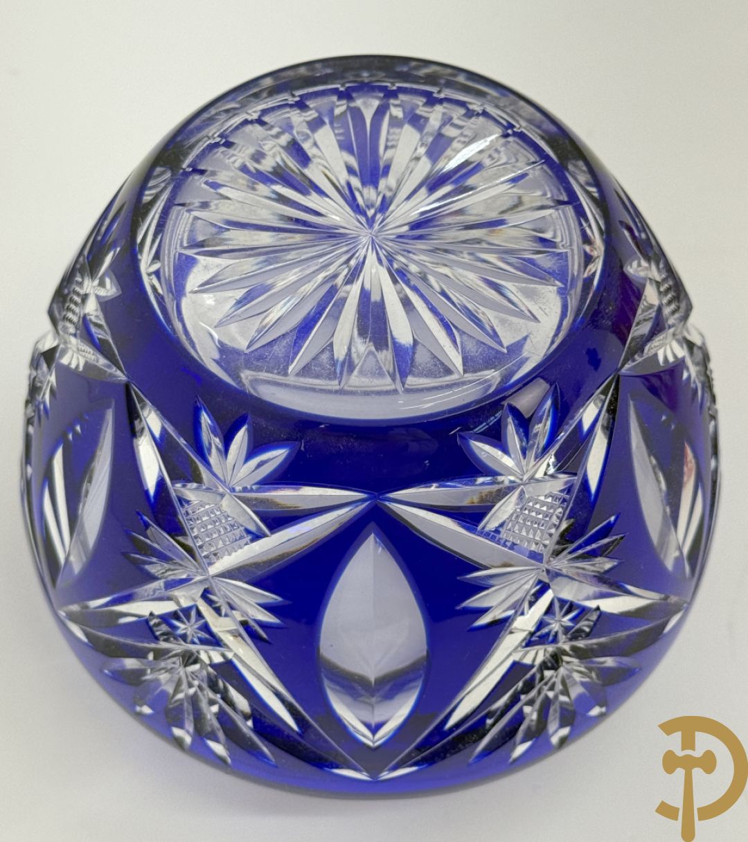 Val Saint Lambert : Rode kristallen vaas + blauwe pique fleur