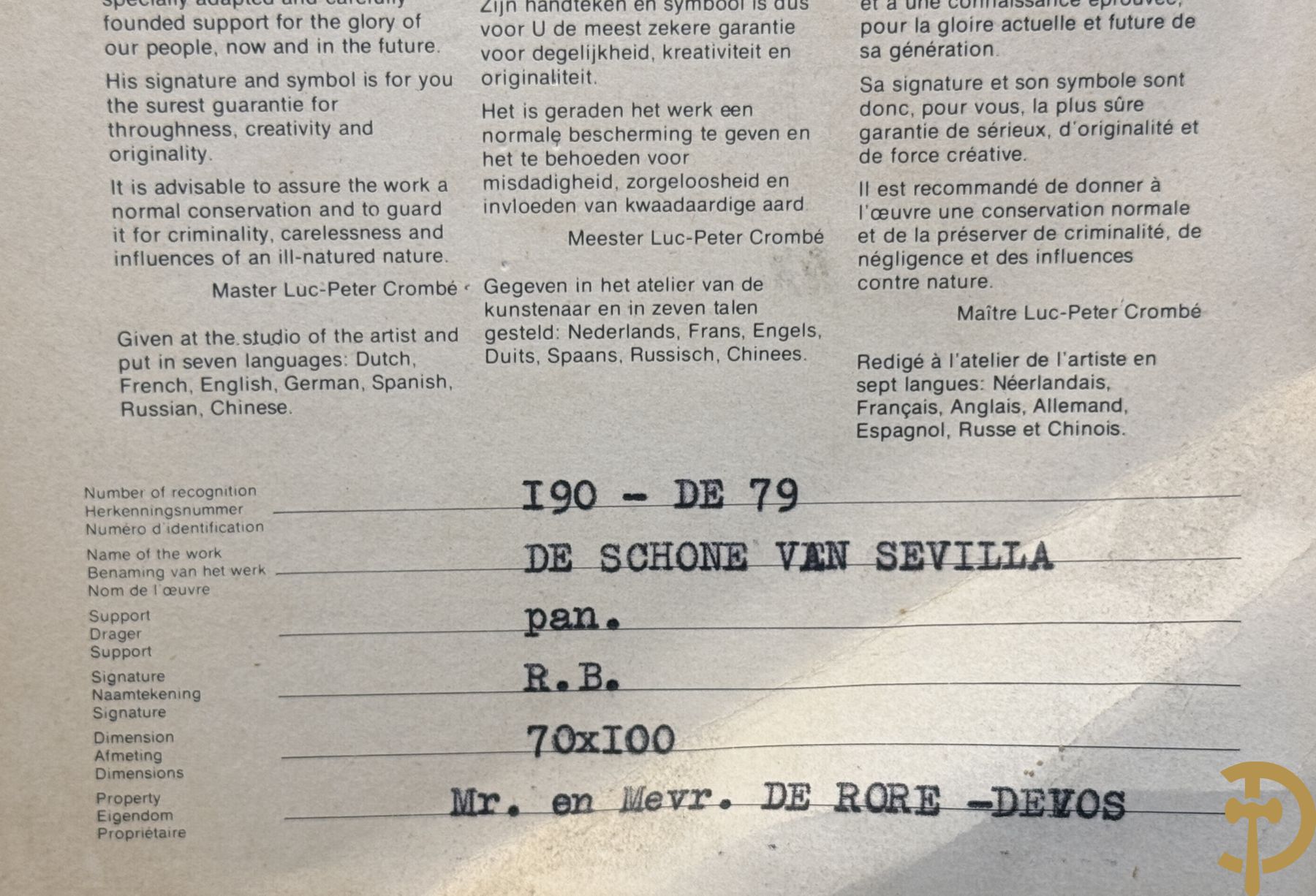 CROMBE Luc Peter verso gemerkt 