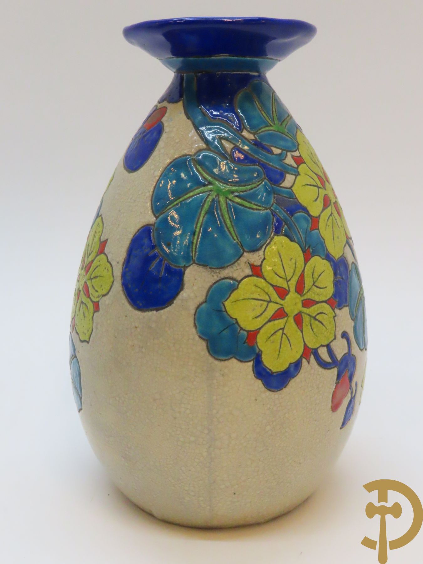 Boch Keramis vaas met bloemen, decor 2765 + Boch Keramis vaas, decor 2542