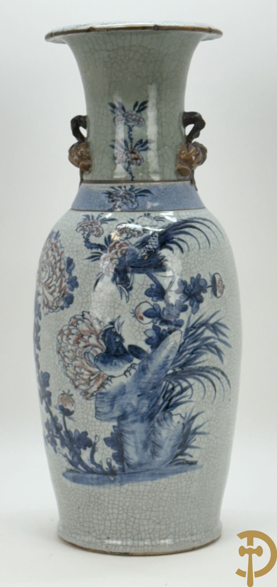 Chinese porseleinen blauw/witte Nankin vaas met bloemen- en vogeldecor en bezet met vruchten