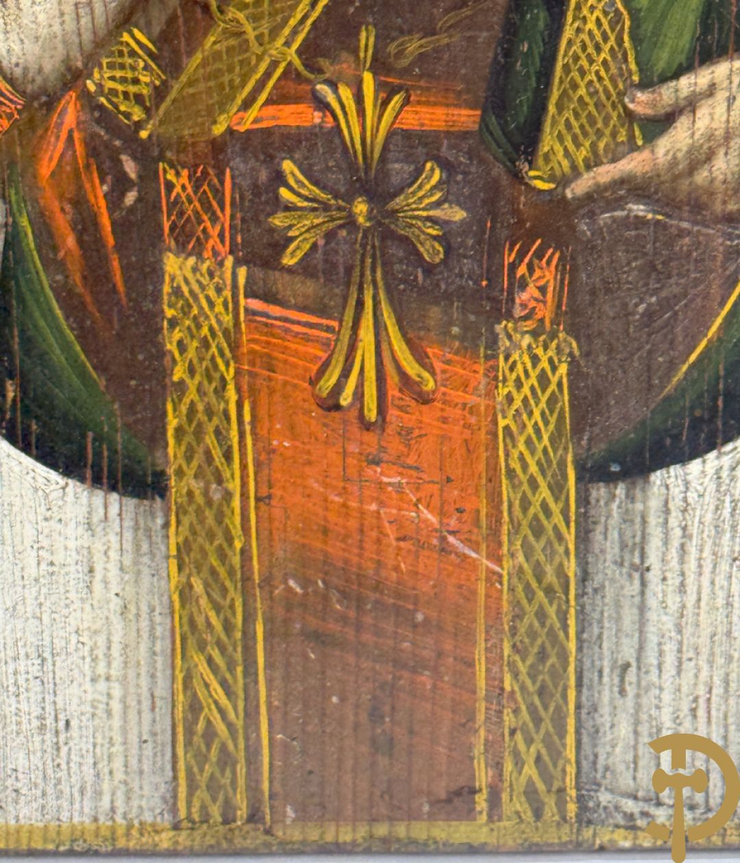 Oude ikoon Heilige met boek