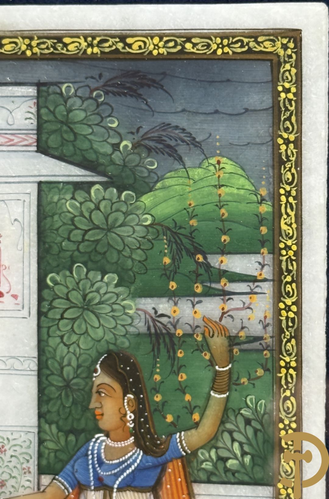 Zes Indische geanimeerde tekeningen van goden en liefdesscènes op gesteente