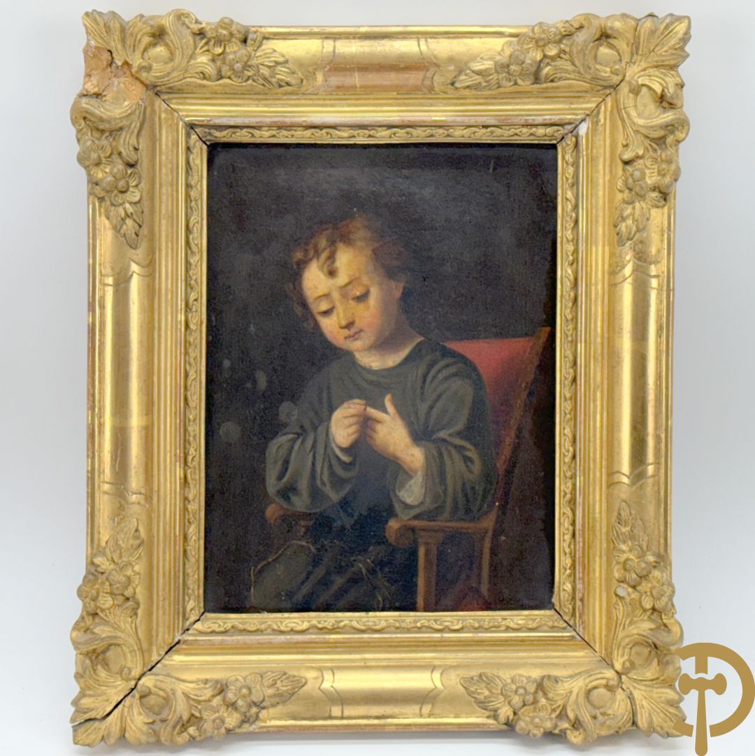 HENNIG E. getekend rechts ? 'Jongeman met bloedende vinger 'olie op doek 19e