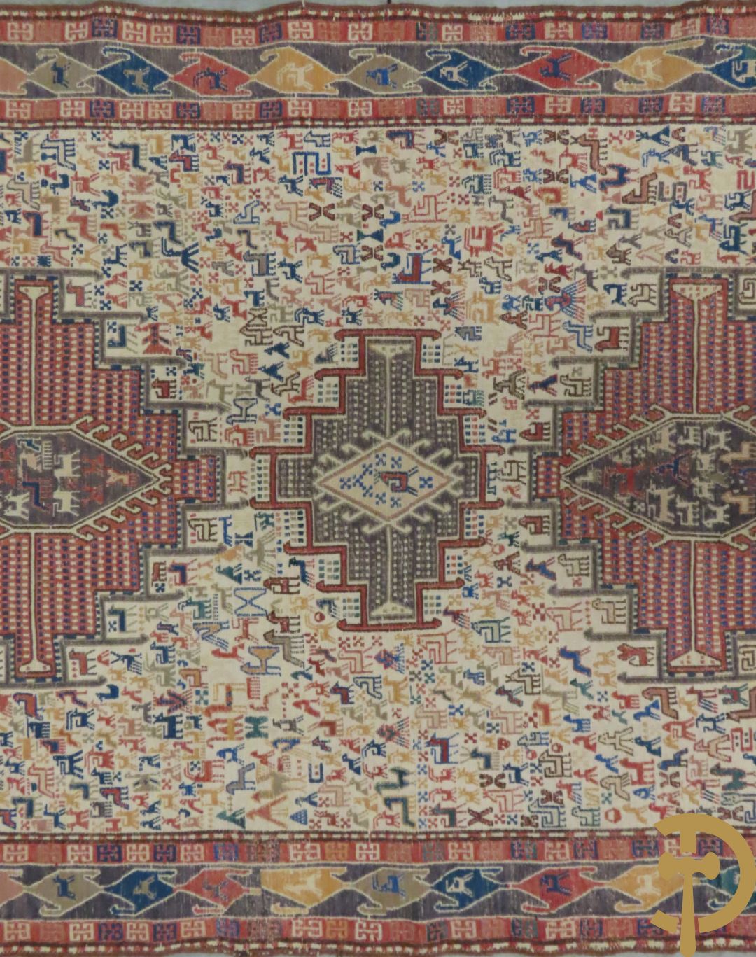 Turkse handgeknoopte Hamadan + oosters handgeknoopt tapijt met dierenmotieven