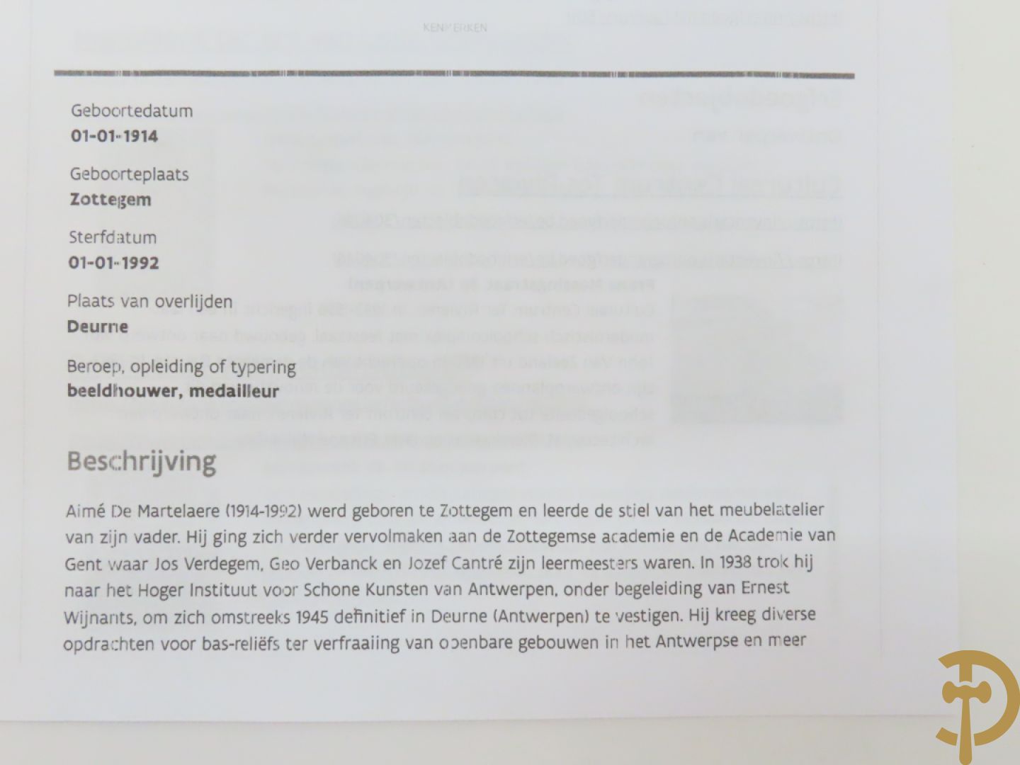 DE MARTELAERE Aimé getekend 