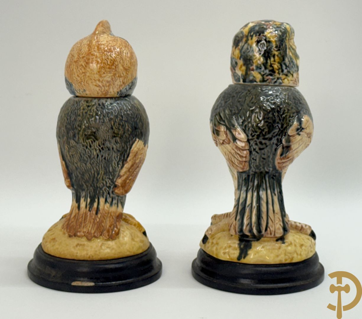 Vijf gekleurde keramieken vogels met afneembare kop, naar Martin Brothers