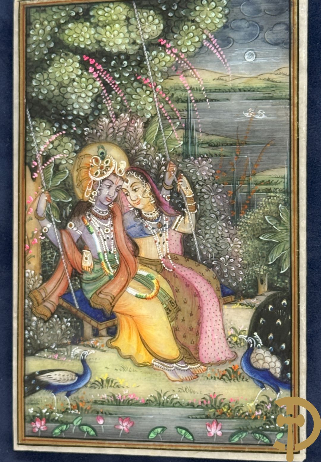 Zes Indische geanimeerde tekeningen van goden en liefdesscènes op gesteente