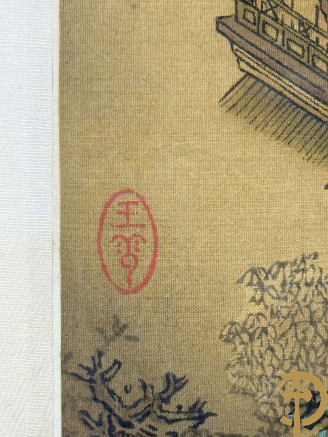 Drie ronde Aziatische zijdeschilderingen + Aziatische zijdeschildering