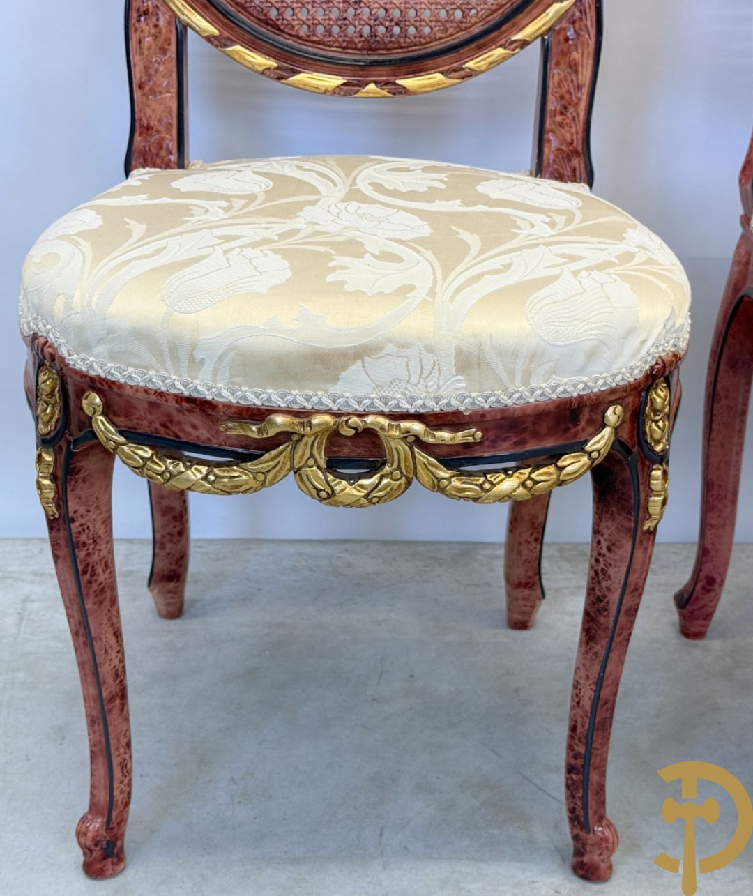 Set van 4 ovale medaillonstoelen in marbré effect met Louis XVI strik