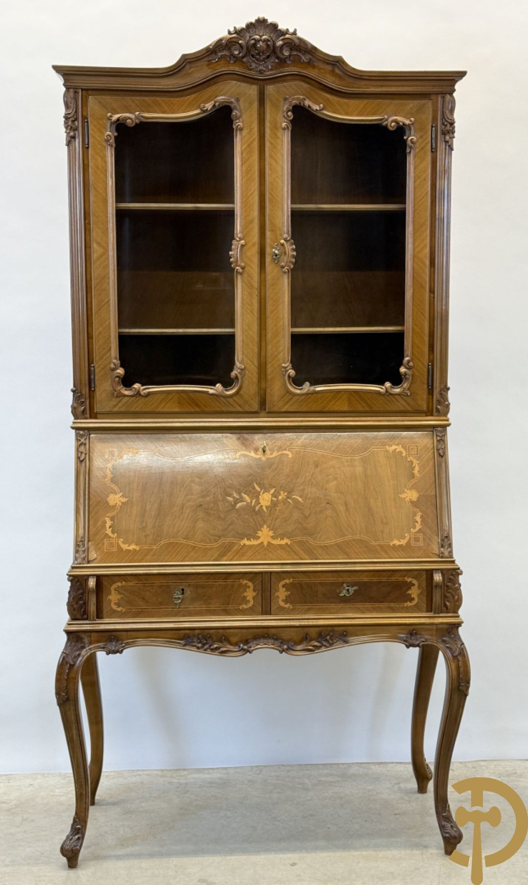 Notelaren secretaire met vitrine, Louis XV