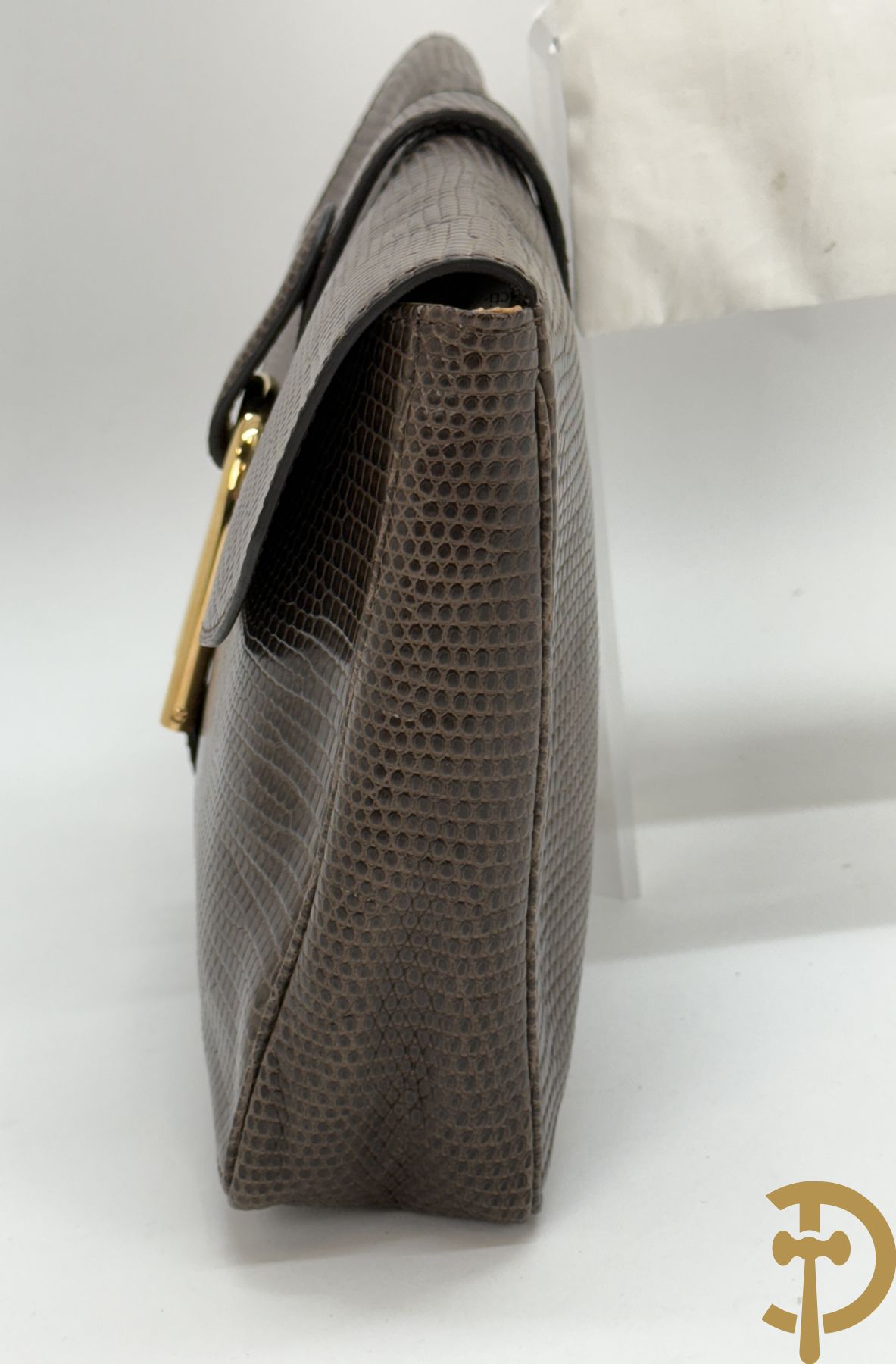 Bruin kroko lederen handtas, Delvaux met bijhorende zak