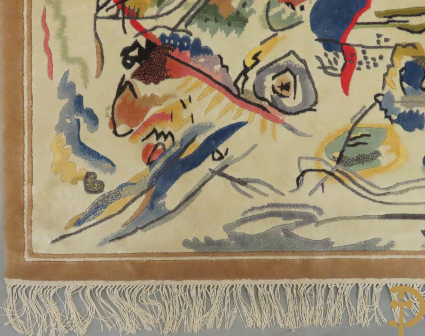 KANDINSKY naar - Oosters handgeknoopt wandtapijt met moderne abstracte figuratie