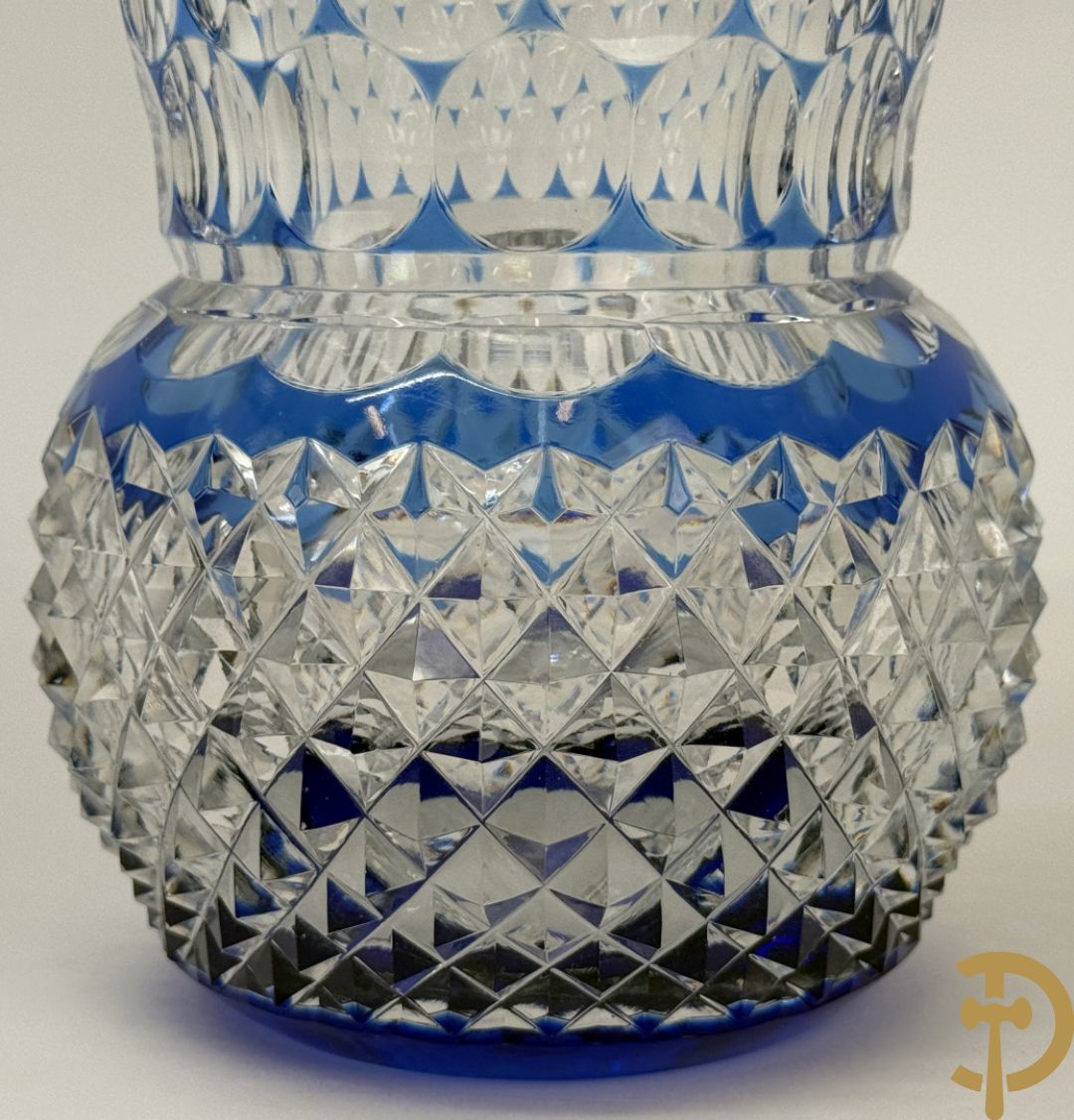 Val Saint Lambert : Blauwe kristallen handgeslepen vaas