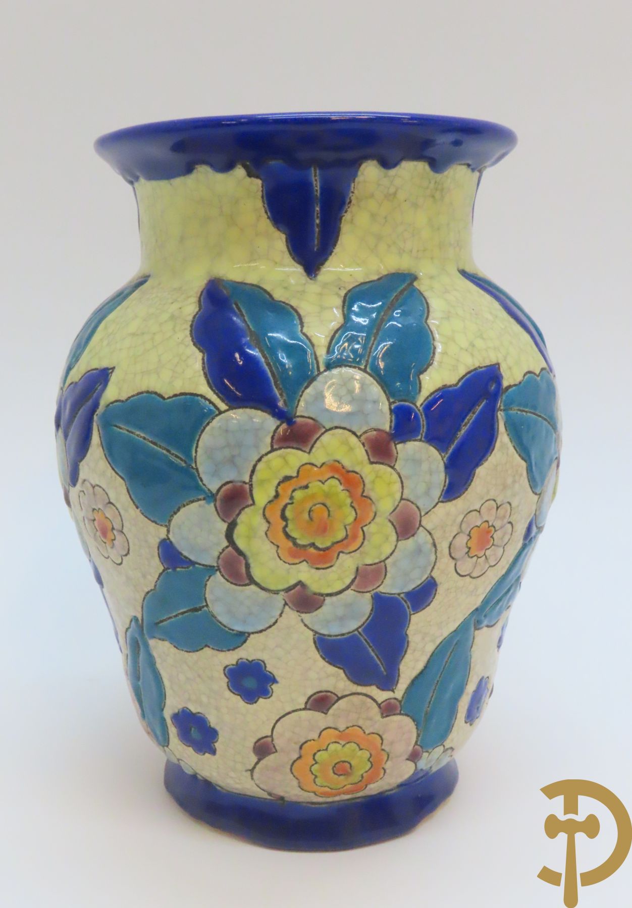 Boch Keramis vaas met bloemen, decor 2765 + Boch Keramis vaas, decor 2542