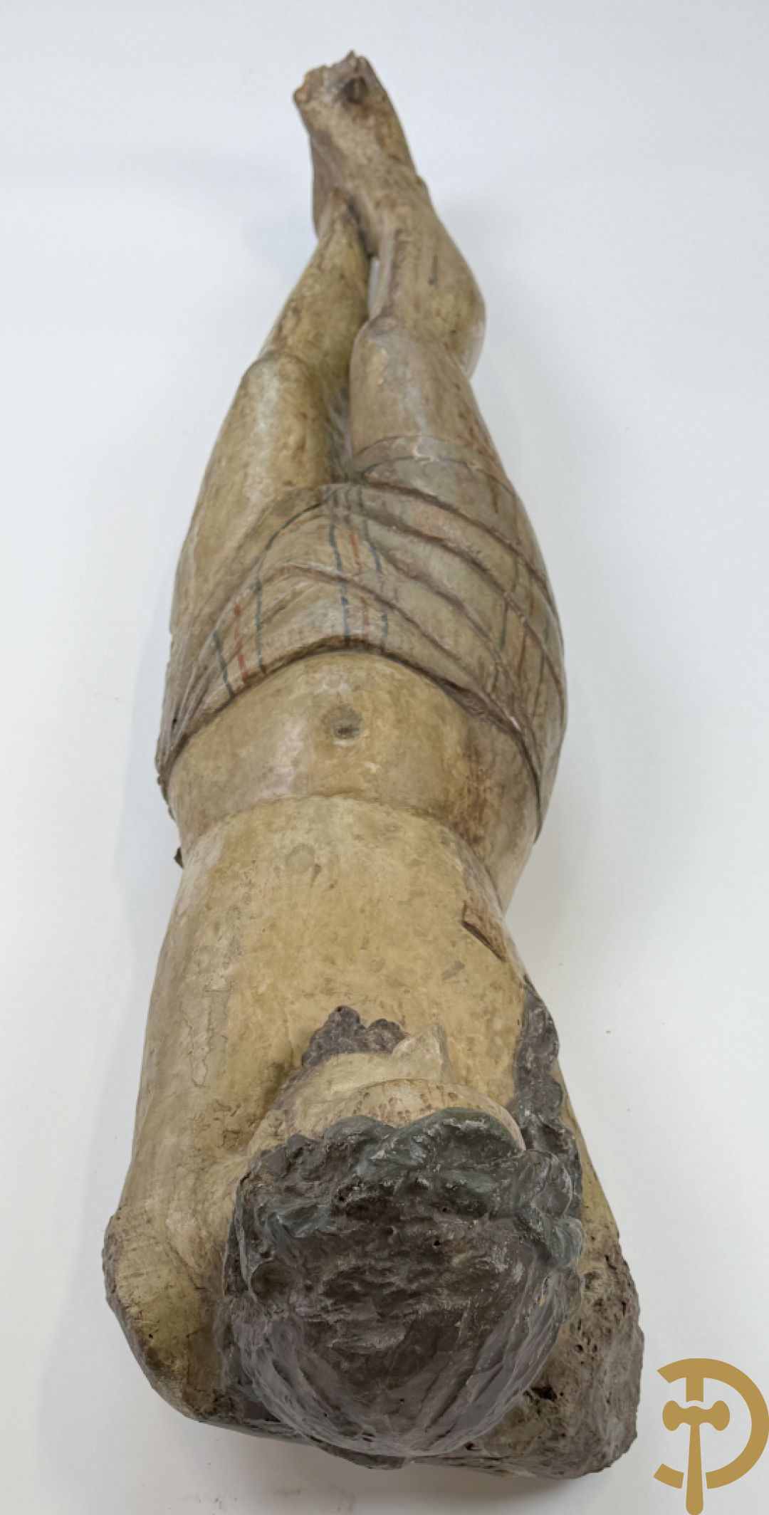 Antieke houtgesculpteerde gepolychromeerde Christus met lenden doek, zonder armen, 16e-17e ?