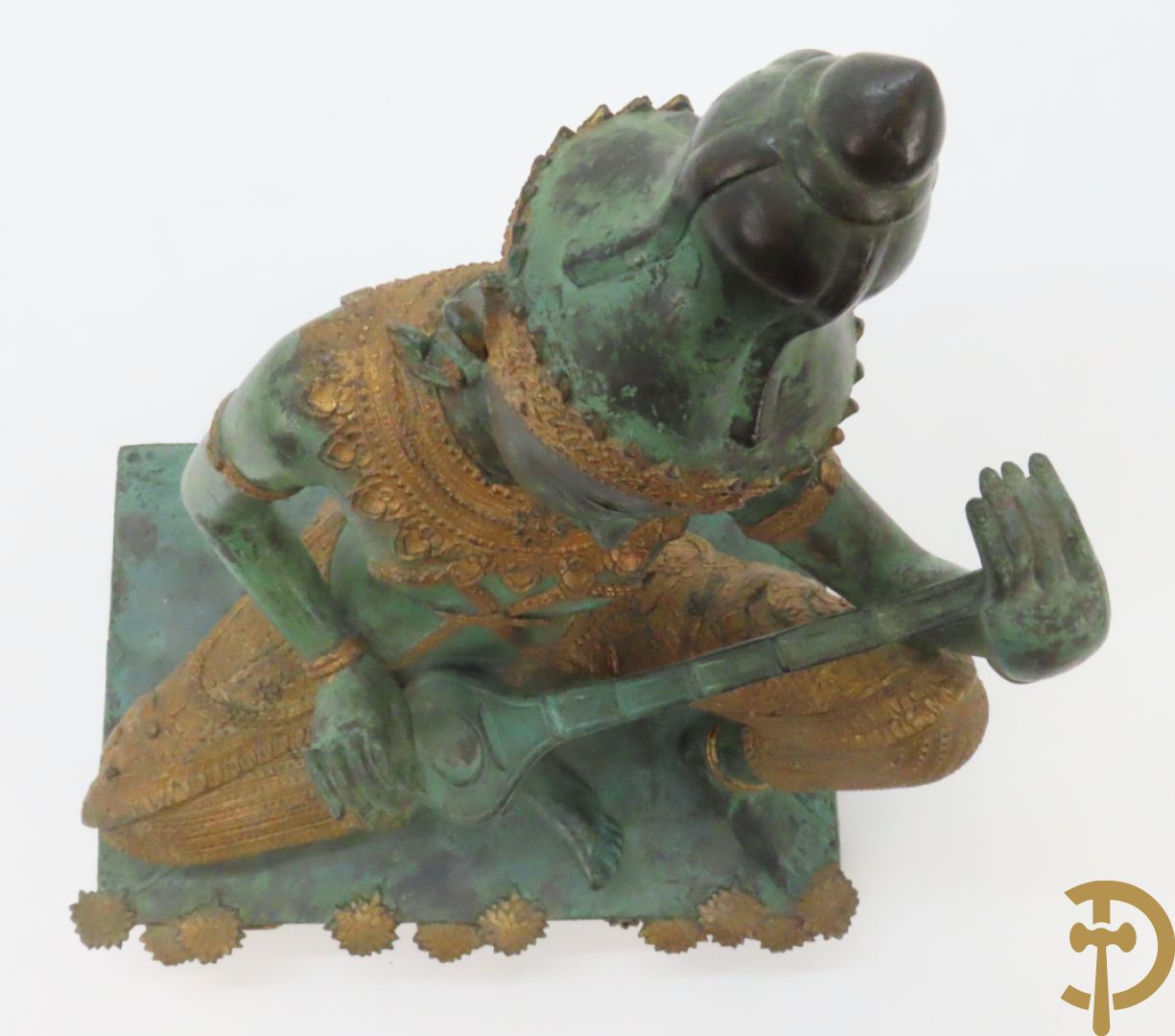 Bronzen Thibetaanse fo-hond als lampadaire + 2 bronzen musicerende boedhistische figuren