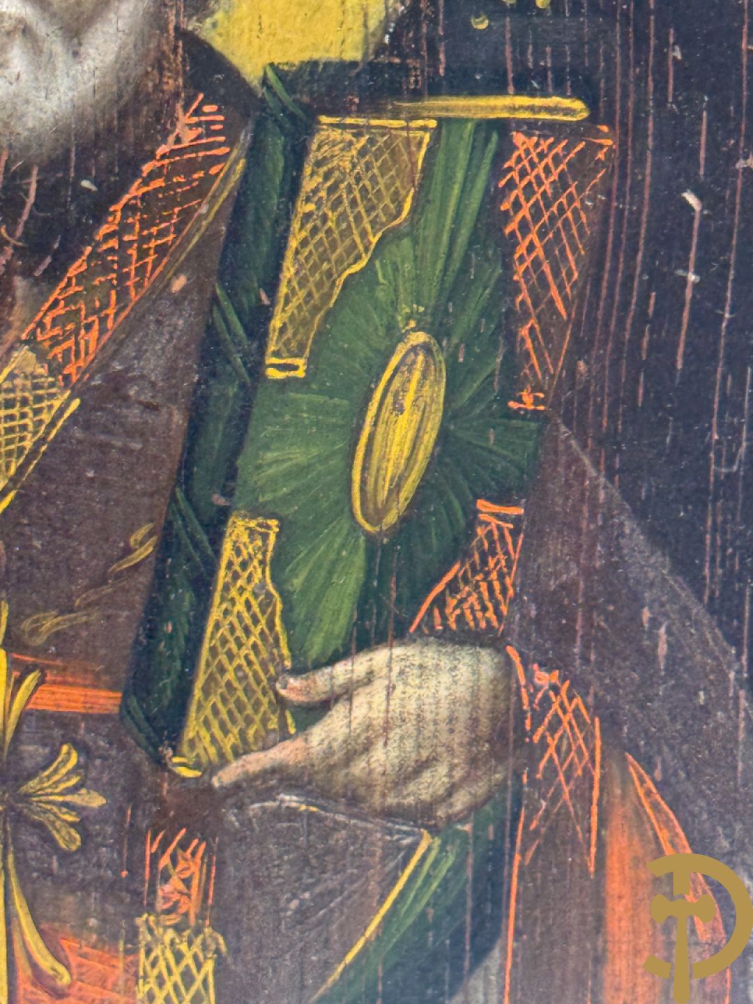 Oude ikoon Heilige met boek