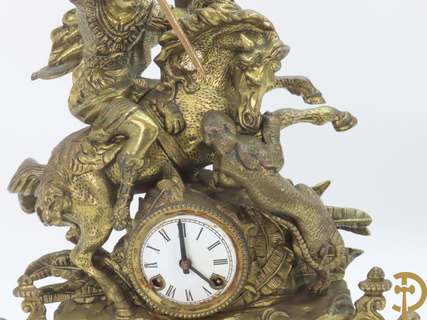 Bronzen pendule met ruiter te paard en panter