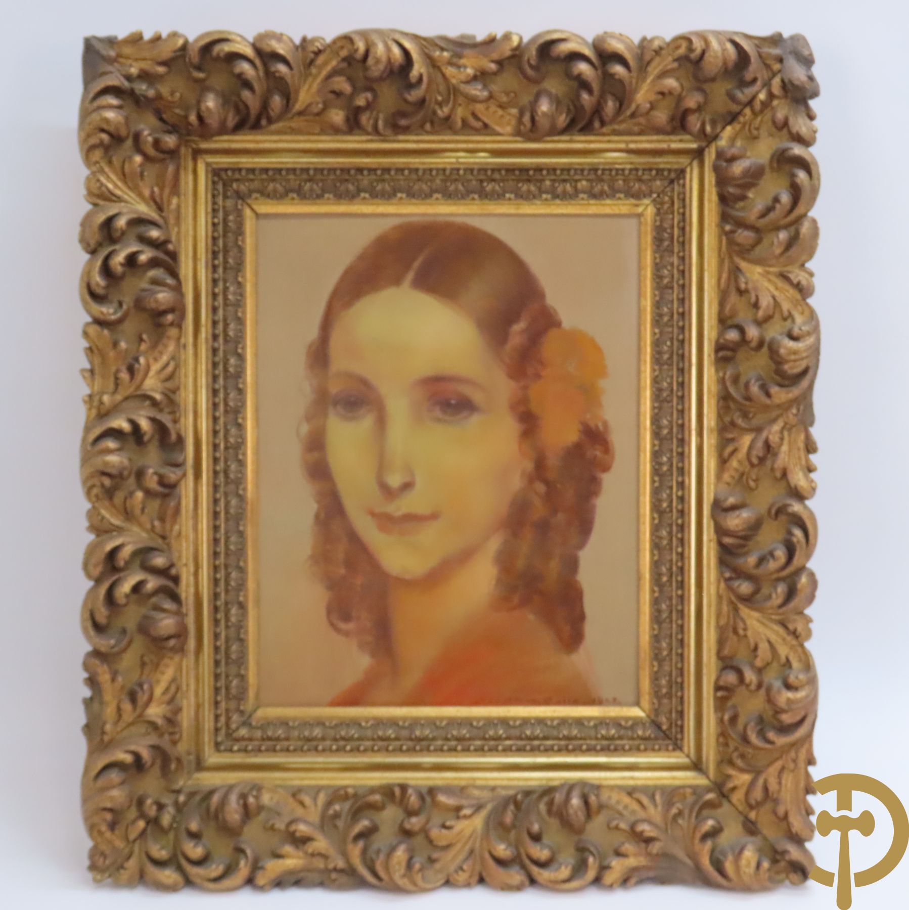 VAN BELLE Karel get. 1942 'Portret van dame met krullend haar' olie op doek  gemaroufleerd op karton